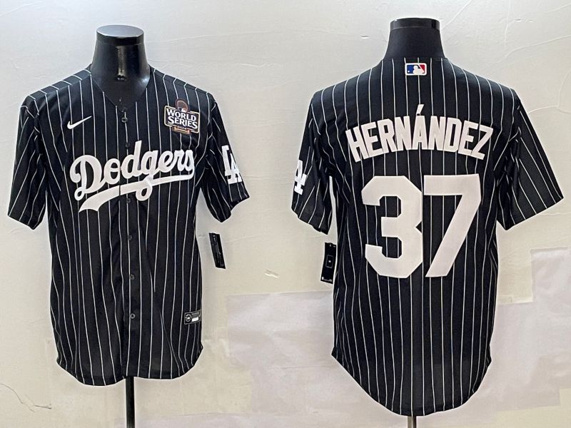 Men Los Angeles Dodgers #37 Hernandez Black Stripe Jointly Name 2025 Nike MLB Jersey style 5